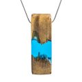 Wood and Resin Pendant Necklace Handmade Blue Rectangle Necklaces