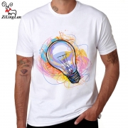 ZiLingLan Color Painted Bulb Design Cotton Men T shirt Short Sleeve Casual t-shirts Hipster Pattern Tees Cool Tops Us/Eur Size